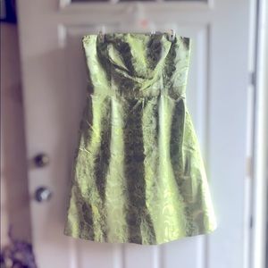 Ann Taylor Lime Green Strapless Silk Jacquard Formal Dress. Size 12P